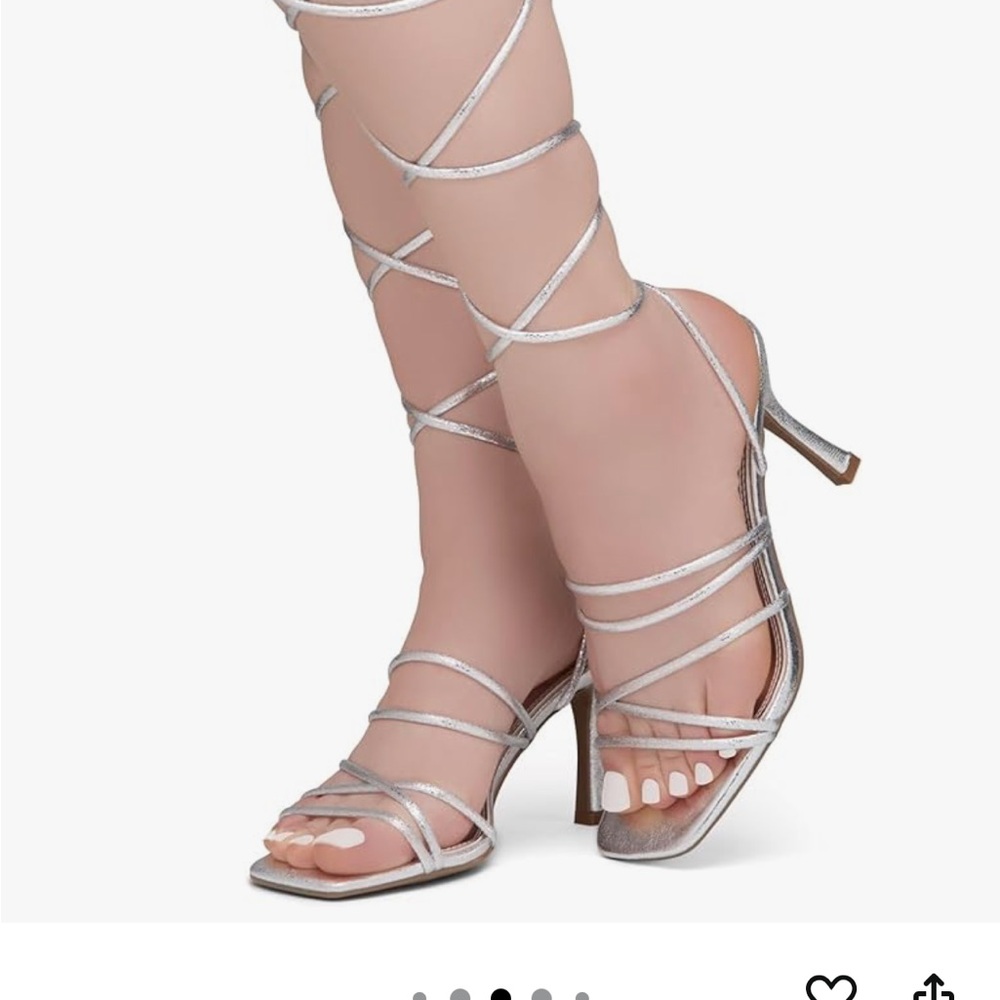 Worn once! Shoe Land Women's Strappy Heels – Square Open Toe Lace-Up